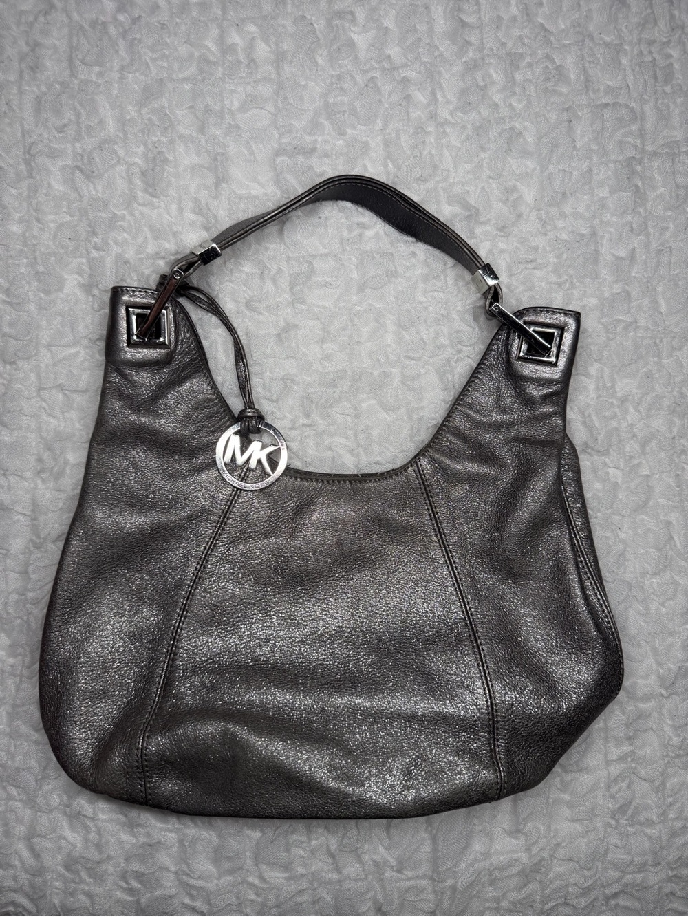 Michael Kors Metallic Gunmetal Leather Shoulder Hobo